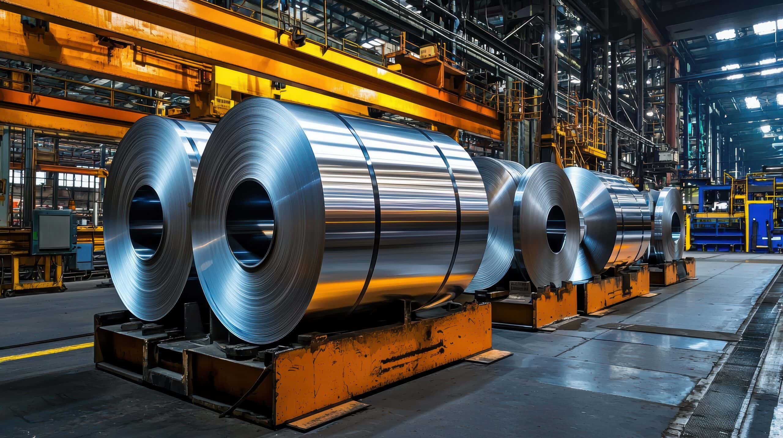 Final rolls of steel waiting to be shipped